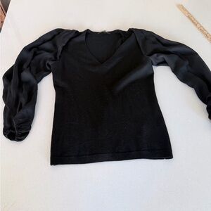 Kobi Halperin Black wool Knit V neck sweater with silk sleeves